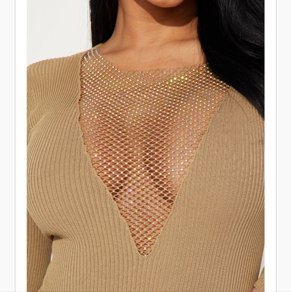 Chic Mesh Detail Women's Blouse in Tan